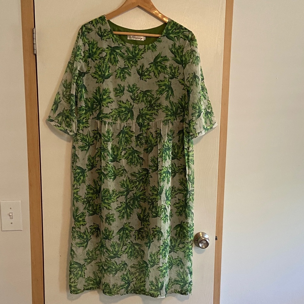 Neo Weiyi Women’s Lined XL Green Floral  Dress Leaves